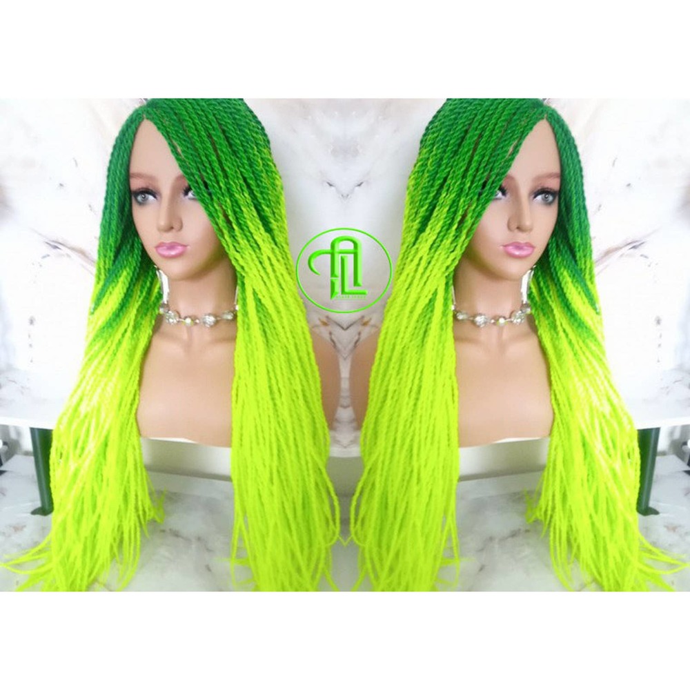 Green Florescent  Ombre Senegalese Twist Braid Wig Glow in The Dark Braids Neon